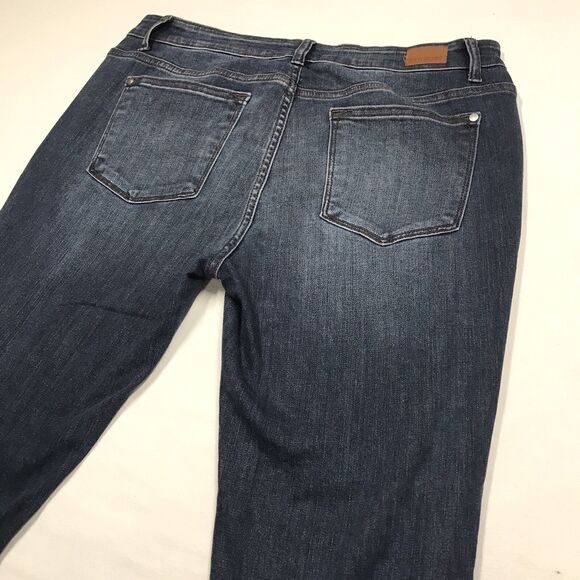 JUDY BLUE Skinny Jeans Women 34x28 Slim Fit Dark Wash Blue Distressed Fray Cuff - Picture 8 of 16